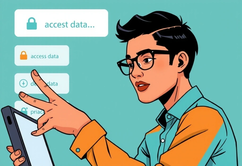 Ilustración de una persona interactuando con un panel de control de derechos de privacidad