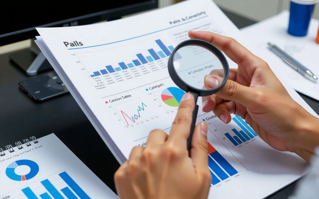 Manos sosteniendo una lupa sobre un documento con gráficos y datos, simbolizando investigación y verificación